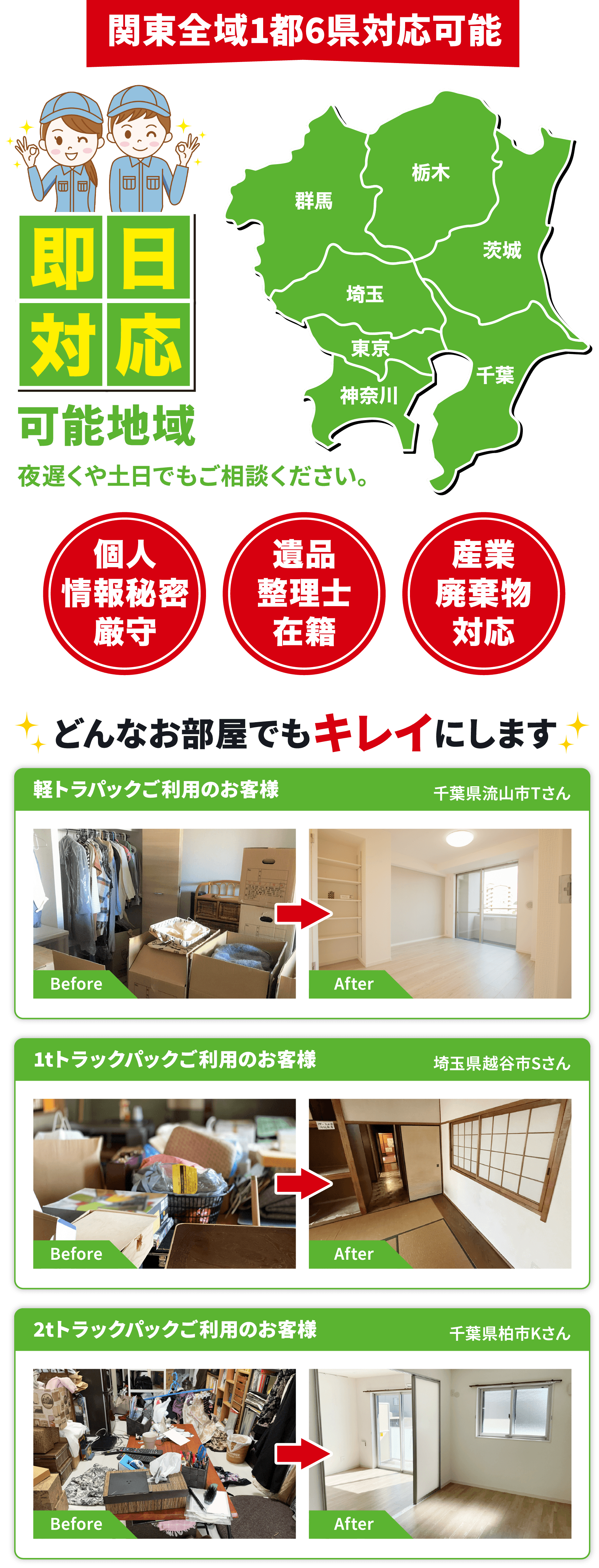 関東全域1都6県で即日対応可能