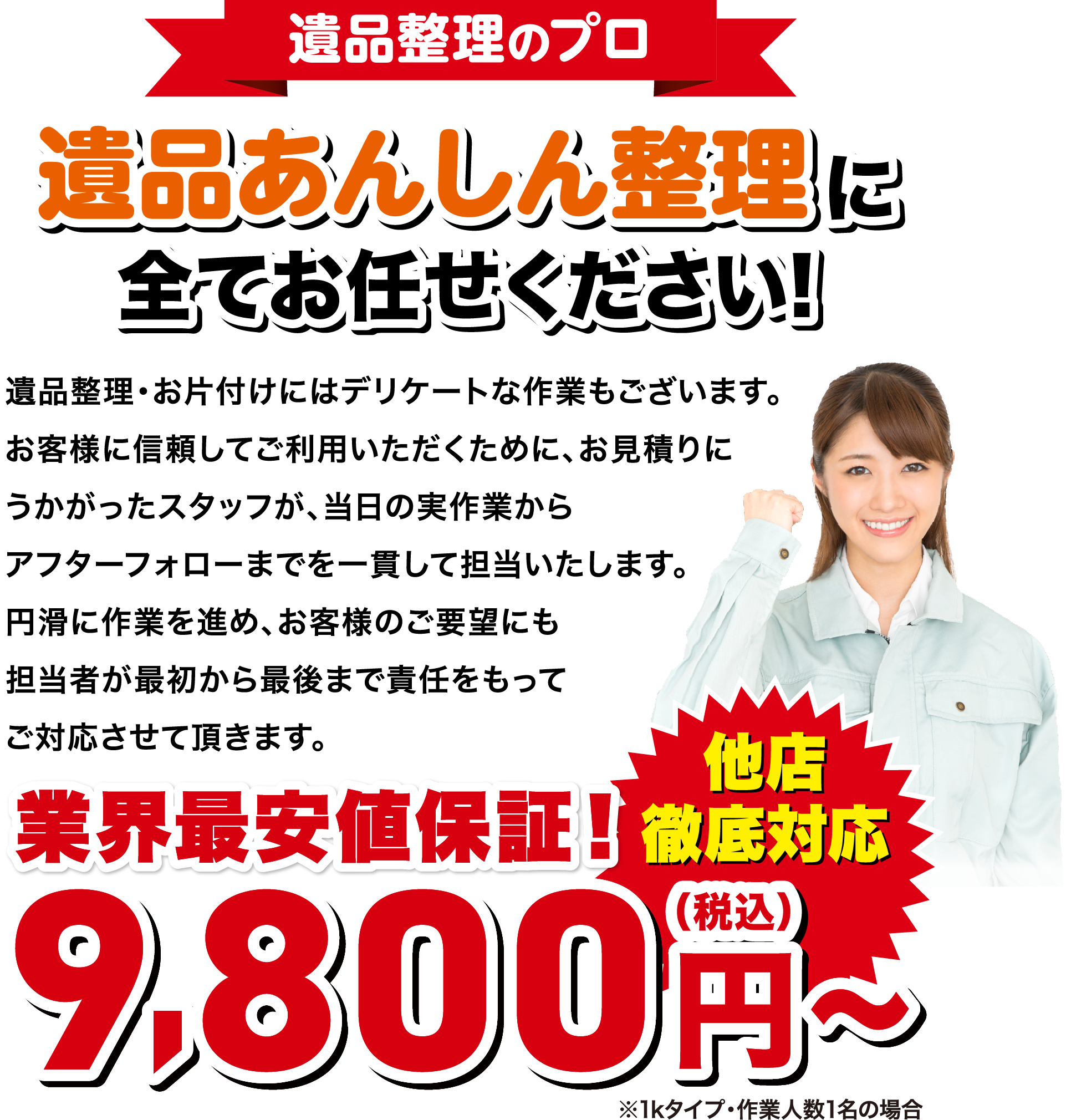 遺品整理のプロ 遺品あんしん整理に全てお任せください。業界最安保証 28,000円〜